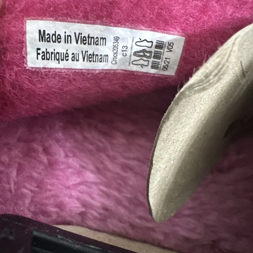 Crocs Kids Size 13 Classic Slippers Candy Pink Fuzzy House Shoes Relaxed Fit